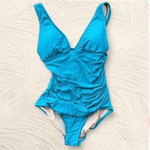 J. Crew Turquoise Ruched One-Piece Swimsuit Size 6